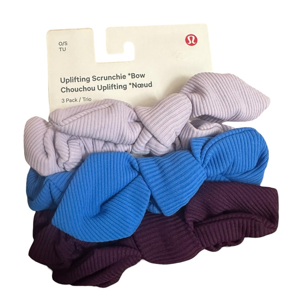 lululemon Uplifting Scrunchies Bow 3 Pack LILE / PDBL / DMMG NWT